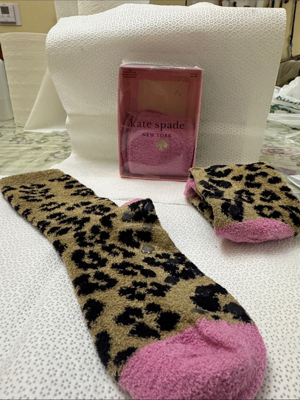 kate spade Leopard Print Fuzzy Socks with Pink Accents